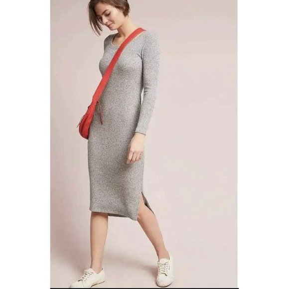 Anthropologie Dresses & Skirts - Anthropologie Sz XS Pure + Good Gertrude Ribbed Midi Dress Scoop Neck Slits